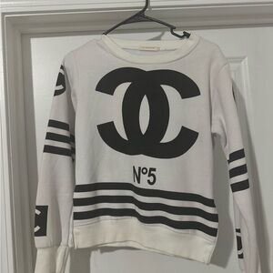 CHANEL White and Black Logo Sweatshirt